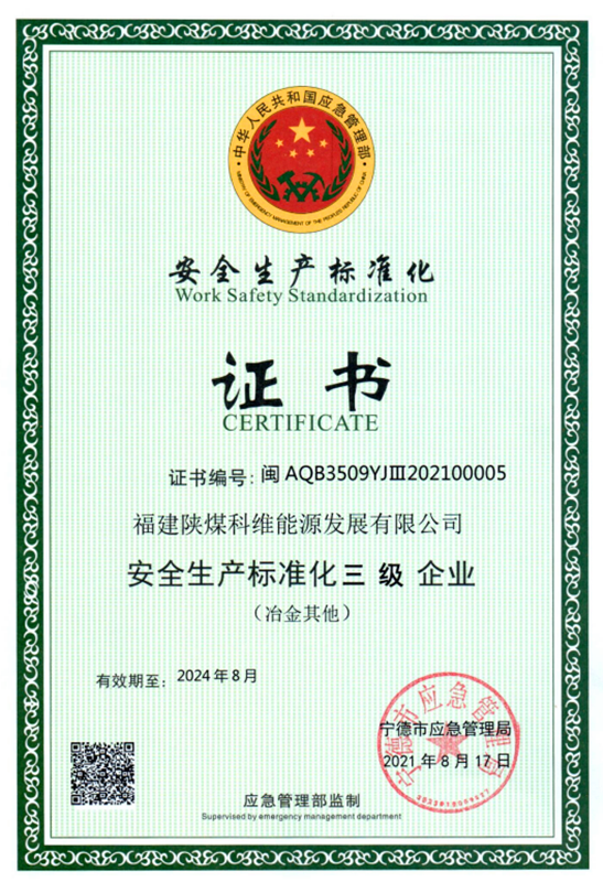 福建科维公司荣获“安全生产标准化三级企业”等级证书.png